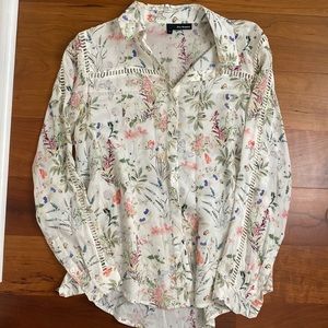 The Kooples Printed Silk Floral Blouse with Cutouts